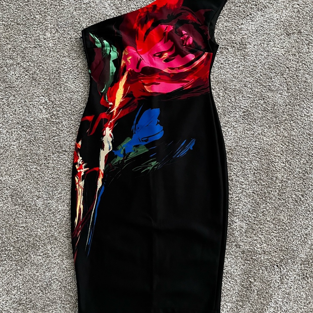 Bisou Bisou Black Asymmetrical One Shoulder Bodycon Dress